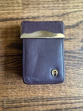 Brown Leather Money Clip Card Holder with Gold Accent